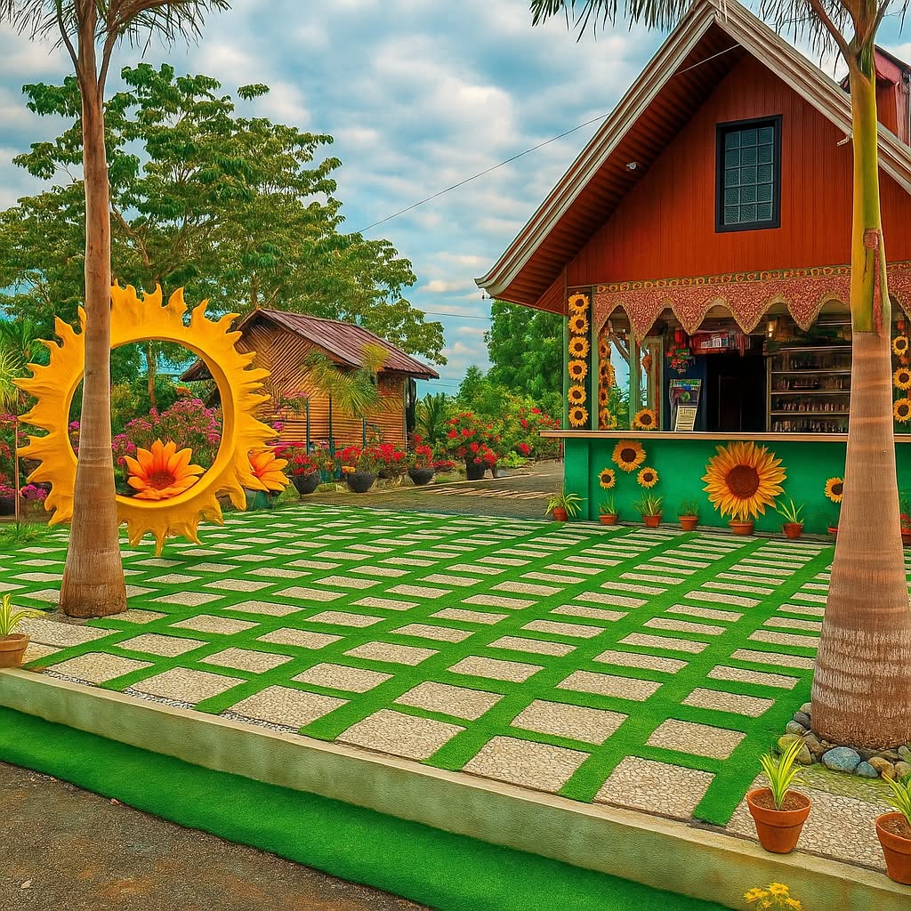 Sunflower courtyard and resort store area